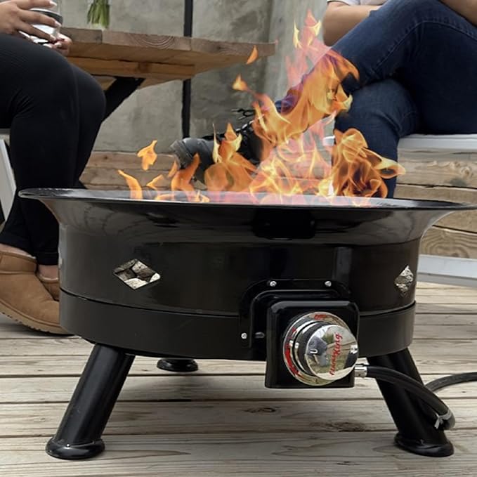 Flame King Smokeless Propane Fire Pit 24-inch Portable Firebowl 58K BTU with Self Igniter Cover &amp Carry Straps for RV Camping &amp Outdoor Living