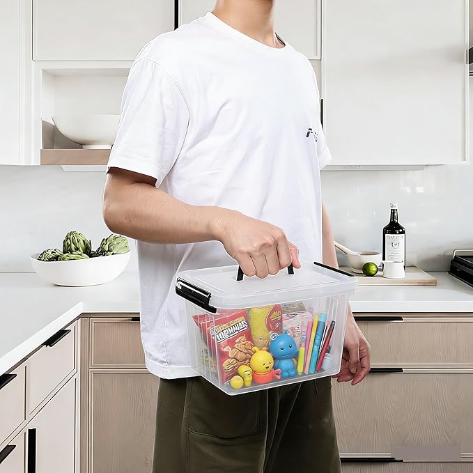 6.5 Quart Clear Storage Latch Box/Bins with Handle 4-Pack Plastic Container with Lid