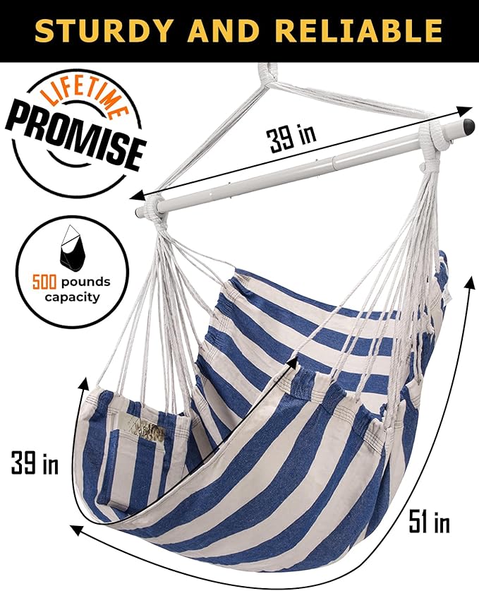 ADVOKAIR Hammock Chair Swing Heavy-Duty Hanging Rope Swing Seat Supports 500 Lbs Ideal for Outdoor Patio Backyard Porch Deck &amp Indoor Bedroom Use