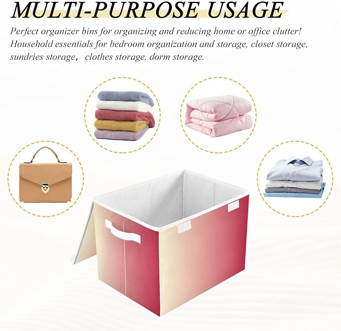 Red Gradient Storage Box with Lid Foldable Bedroom Storage Organizers and Storage for Home Studyroom Home Decor