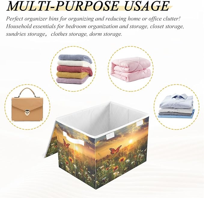 MNSRUU Containers Baskets with Lids Flower Butterfly Foldable Storage Bins Organizer with Lid Collapsible Storage Boxes for Home Bedroom Closet Office