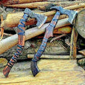 [Viking Tools]-Handmade Pair of High Carbon Steel Black Viking AxesViking Bearded Axe - HuntingBattle Camping &amp Survival High Carbon Steel Axe with Leather Sheath Rose Wood Handle