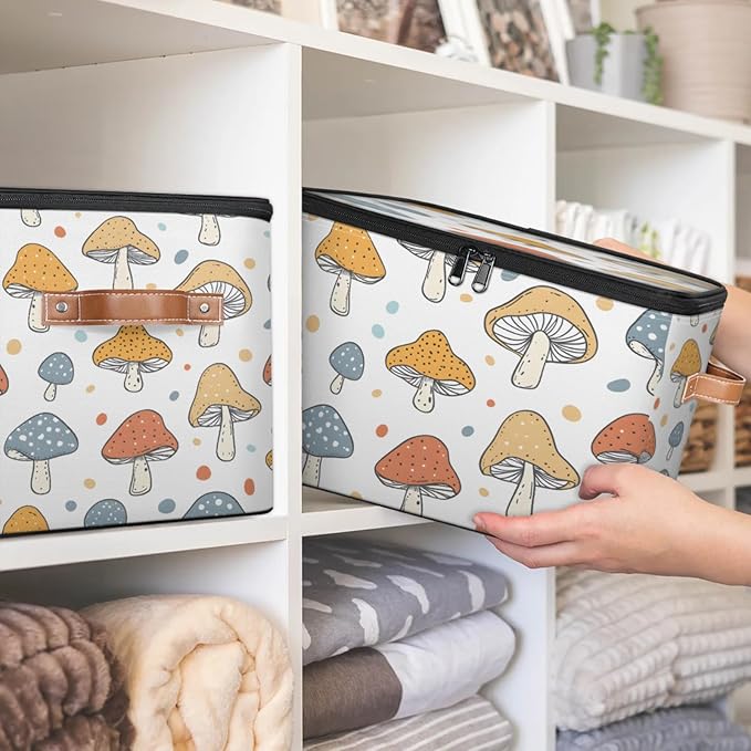 Storage Bins with Lids Lovely Mushroom Storage Basket Clothes Organizer with Handles Closet Storage Containers for Clothing Bedding Blanket