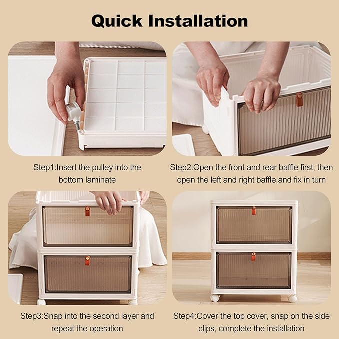 Ergocar Foldable Storage Boxes Transparent Plastic Storage Boxes with Lid Stackable Large Capacity Organiser Thick and Durable for Bedroom Wardrobe Office Garage