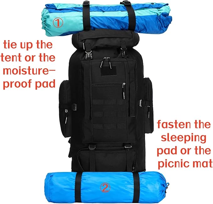 Goaste 100L Camping Hiking Backpack Molle Military Tactical Rucksack Waterproof Large Travel Daypack Adjustable Survival Hunting Sports Bag for Men and Women Hiking Camping Touring(Black)
