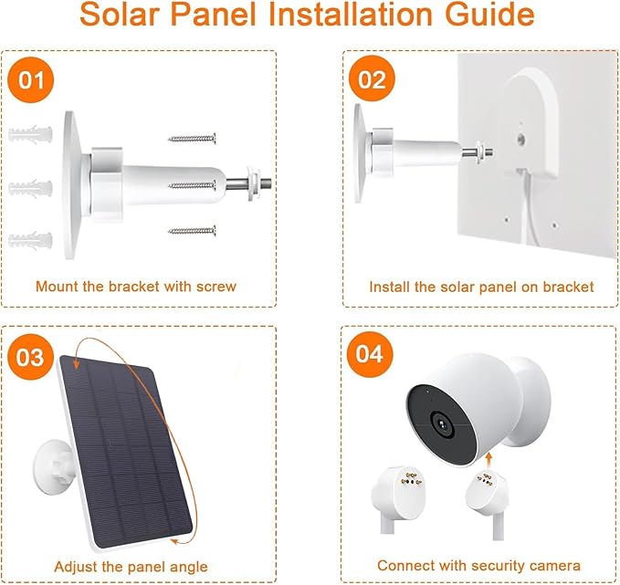 Fabater Solar Panel for Googles Nest Camera 10W Solar Power Charger with 360 Adjustable Bracket and 9.8ft Cable IP66 Water Proof for Indoor &amp Outdoor Security Cam (1pc)