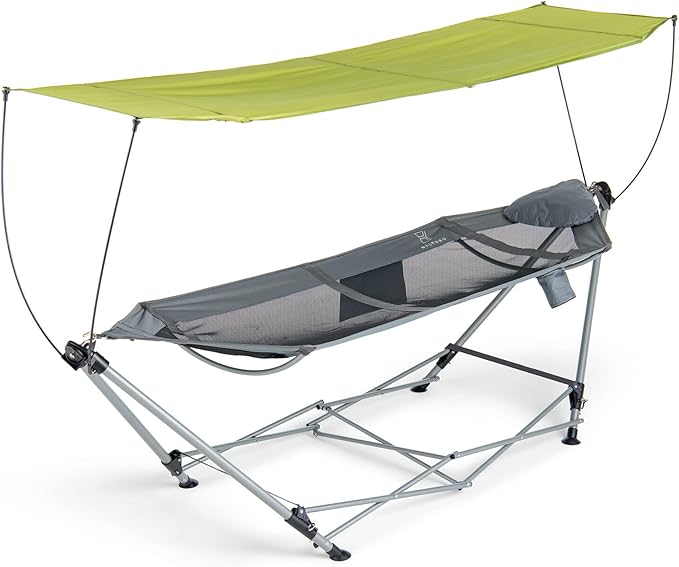 Lucania Portable Hammock with Stand Included - Foldable Freestanding Hammock for 2 Person (290 lbs Capacity) - Heavy Duty Stand Alone Hammock for Indoor Outdoor Camping Patio &amp Backyard