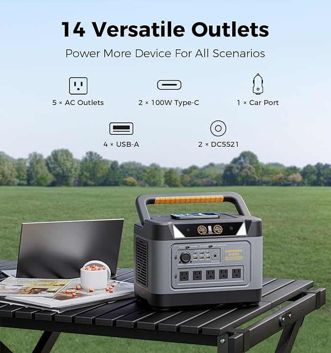 UDPOWER S1200 1190Wh Solar Generator Kit | 1200W Power Station + 120W Solar Panel | Portable Power for Home Backup RV &amp Outdoor