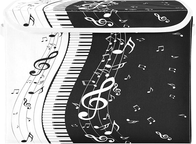Piano Music Note Storage Bins with Lids Large Storage Basket with Handles Foldable Fabric Storage Box Organizer for Clothes Closet Cabinet Home Office Bedroom