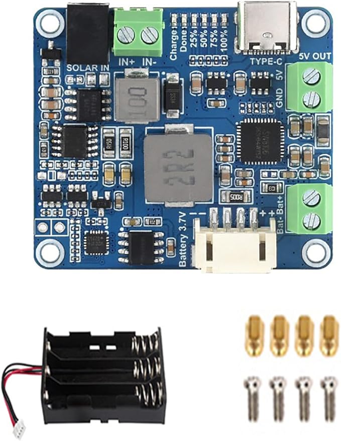 Solar Power Manager Module (D) Fits Raspberry Pi/Jetson Nano/Arduino Supports Type-C Power Adapter or 6V~24V Solar Panel with Battery Holder (Not Include 18650)