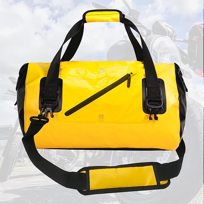 40L Waterproof Motorcycle Duffel Bag - Motorcycle Luggage Tail Bag with Straps for Back Seat - Roll Top Dry Bag for Kayaking Rafting Boating Camping Travel Beach (Yellow)