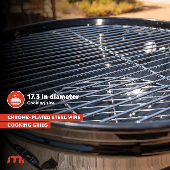 Megamaster Vertical 18 Inch Charcoal BBQ Smoker 4-in-1 Portable Outdoor Grill with Adjustable Air Vent 600 SQ. In Cooking Area Built-in Temperature Gauge BBQ Grill for Camping Picnics - 810-36014