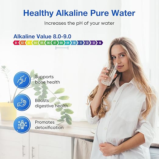 Purewell 7-Stage 0.01μm Ultra-Filtration Alkaline Water Filter System with 4 Filters Metal Water Level Spigot and Stand 304 Stainless Steel Reduce Fluoride &amp Chlorine pH 8-9 2.25G PW-OB-FT