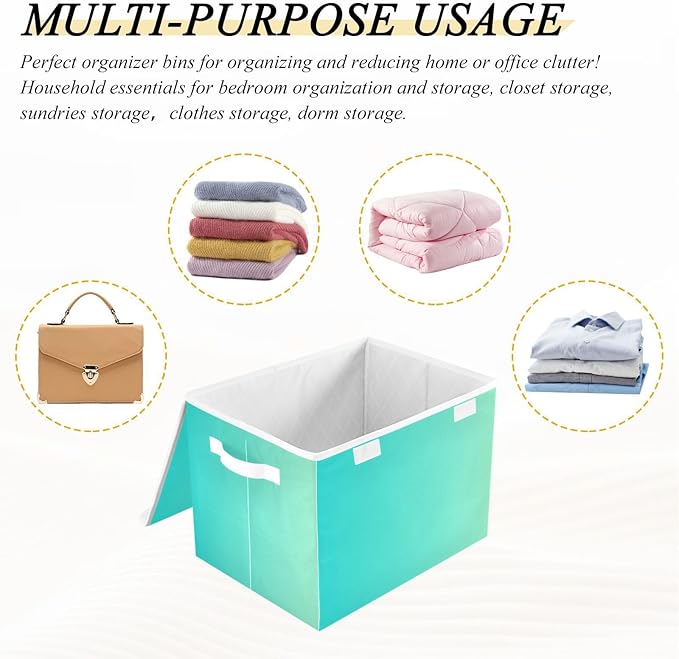 Turquoise Gradient Storage Container with Lid Collapsible Organizing Containers Gallon Storage Bins for Office Supplies