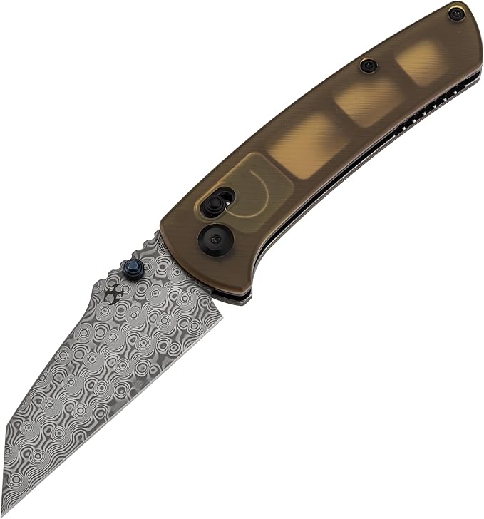 KANSEPT Main Street Pocket Folding Knife 3.36'' Damascus Sharp Blade Yellow PEI Handle with Axis Lock and Thumb Stud Clip for Camping Hiking Fishing Gift Everyday Carry T1015v12