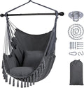 SUNCREAT Hammock Chairs Hammock Chair Swing with Steel Support Bar Side Pocket Large Swing Chair for Bedroom Patio Garden Dark Gray