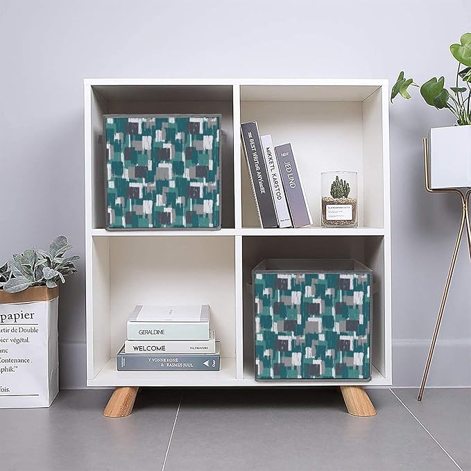 Collapsible Storage Cube with Handles Teal Grey Turquoise Space-Saving Foldable Organizer Bin for Bookshelf Cabinet Perfect for Small Apartments &amp Dorms