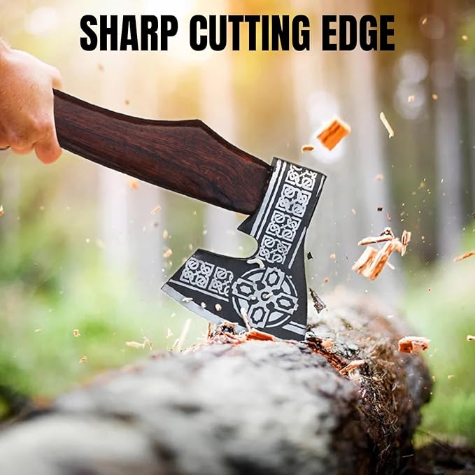 2pcs Ultimate Handmade Viking Axe &amp Hammer Set Viking Collectibles Viking Battle Axe with Handmade Leather Sheath and Hand Forged Viking Hammer Viking Bearded Axe with Viking Hammer Gift for M