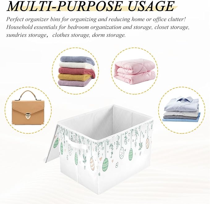 Christmas Storage Baskets with Lids Easter Background Collapsible Bins Stackable Fabric Linen Baskets Closet Organizer Container 16.5x12.6x11.8