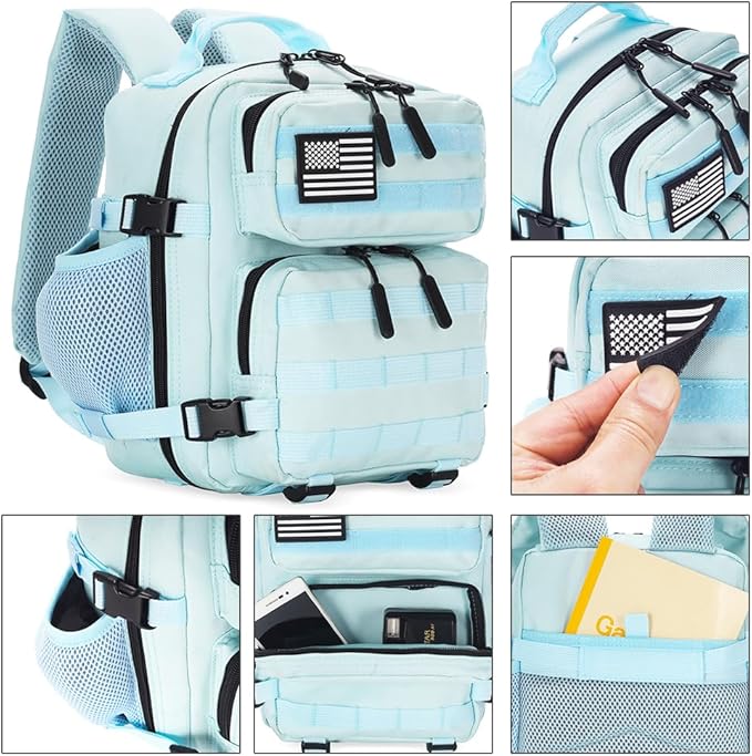 9L Mini Tactical Backpack for Men and Women Tactical Backpack Small for Hiking Small Tactical Bag（Light Blue）