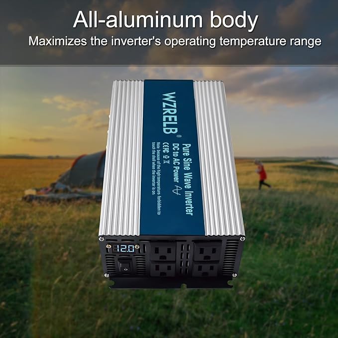 WZRELB 2000W Pure Sine Wave Inverter 36V DC to 110V 120V AC Car Power Inverter with 4 AC Outlets LED DisplayOff-Grid Portable Power Converter for Home RV Truck Camping