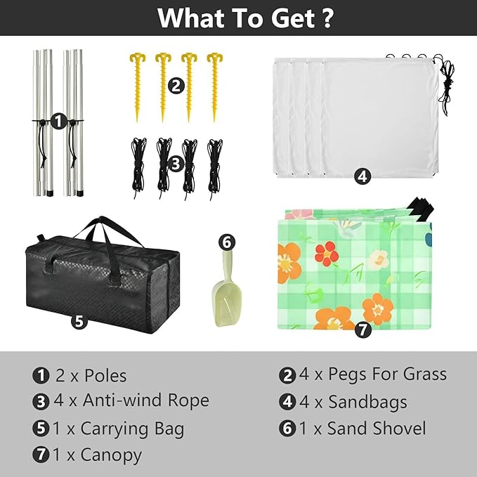 Beach Canopy with Windproof Ropes &amp Sandbags Beach Tent Sun Shade Sun Shelter for Camping Trips Fishing Backyard Fun or Picnics Flowers