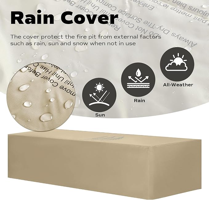 60-inch Outdoor Propane Fire Pit Coffee Table with Tank Cover 50000 BTU Concrete Rectangle Modern Outside Fire Table Auto-Ignition Included Lava Rocks Metal Lid &amp Waterproof Cover