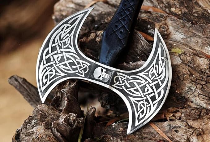 Forest Hunting – Custom Handmade 28'' and 7lbs large double headed ax Stainless Steel Axe Medieval Warrior Double Headed Battle Axe Viking Axe tomahawk breaded axes with celtic nick kinfe | FHD001