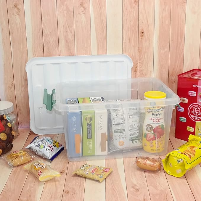 20 Quart Clear Plastic Bin with Lid Latching Storage Box 6 Packs