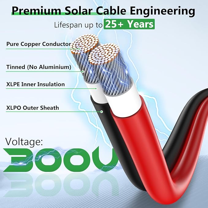 Solar to XT60i Extension Cable 12AWG 50FT XT60i Female to Male Connector for RV Foldable Solar Panel Portable Power Station Solar Generator