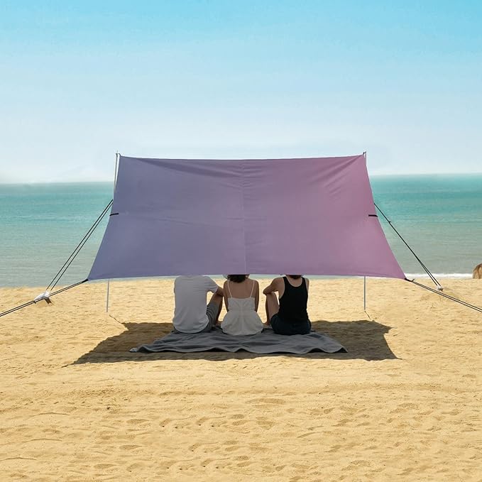 Blue Pink Gradient Stable Beach Tent UPF50 Easy Setup Large Sun Shelter with Carrying Bag for Camping Fishing Backyard Fun