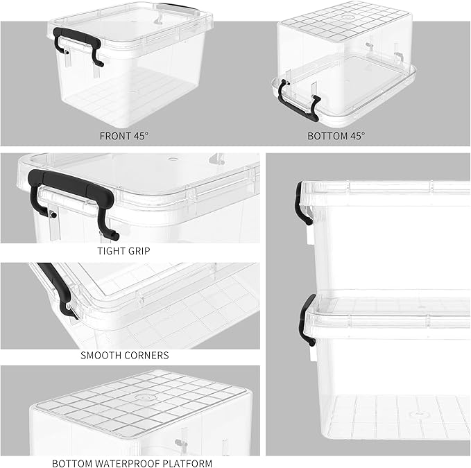 Plastic Storage Boxes Small Storage Box with Lids No-Frills Stackable Clear 3L- 12 Pack