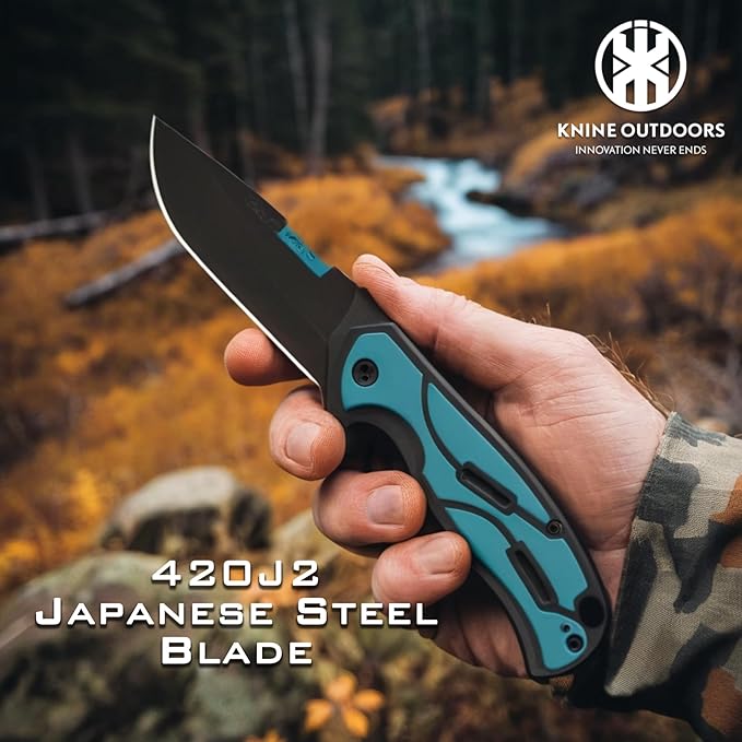 KNINE OUTDOORS Hunting Pocket Knife with Replaceable Blades and Clip Skinning and EDC for Deer Hunting With 9 Blades (Blue)