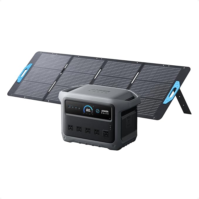 Anker SOLIX C1000 Gen 2 Portable Power Station with 200W Solar Panel 2000W (Peak 3000W) Solar Generator Full Charge in 49 Min 1024Wh LiFePO4 Battery for Home Backup Power Outages and Camping