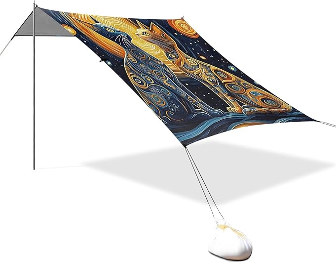 ALAZA Two Cats Vintage Beach Tent Sun Shelter Portable Canopy Sunshade for Outdoor Camping Picnics Backyard Fun 10x9 ft
