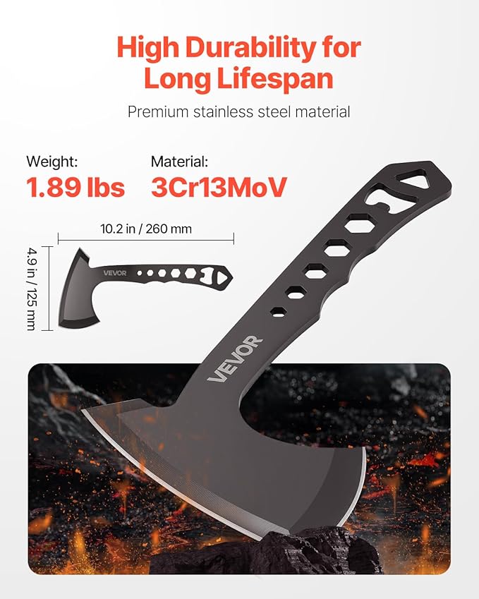 VEVOR Throwing Axes and Tomahawks 3 Pack Axe Throwing Hatchet Set Multi-Functional Handle with Wrench and Bottle Opener Stainless Steel with Black Nylon Sheath for Recreation and Competition