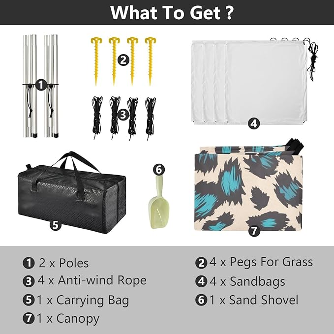 Leopard Print Style Paleturquoise Beach Tent UPF50+ Water-Resistant Large Portable Sun Shelter with Carrying Bag for Family Trips Picnics &amp Camping