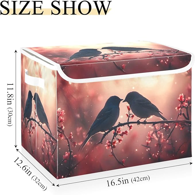 AIXIWAWA Lidded Storage Cube (Bird Love) Fabric Foldable Closet Bins with Flip Lid and Handles Organizer Basket Container 16.5 x 12.6 x 11.8 IN