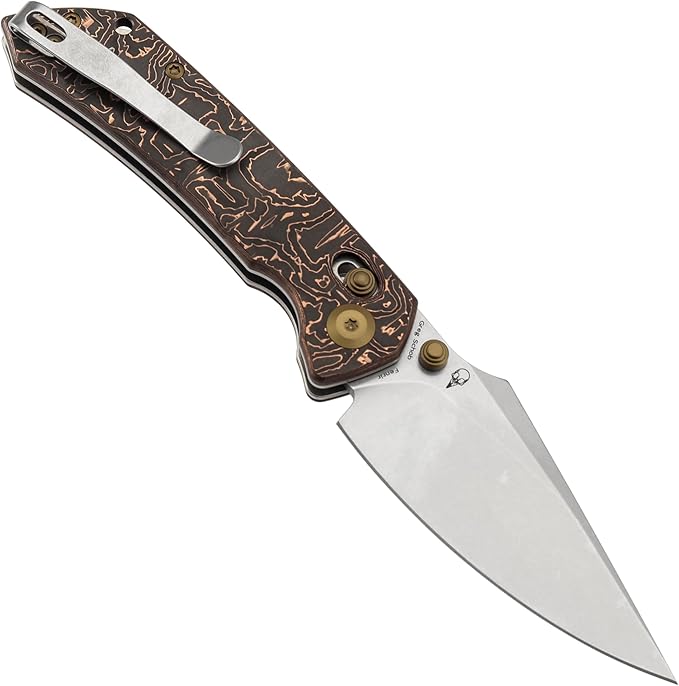 KANSEPT Fenrir Pocket Knife3.48'' Stonewashed CPM S35VN Harpoon Sharp BladeCopper Carbon Fiber Handle with Crossbar LockThumb Stud Pocket Clip for EdcCamping Survival Hiking Folding Knives K1034V3