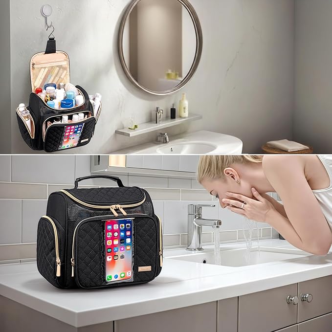 Large Toiletry Bag for Women MenBathroom BagWater Resistant Shower BagMakeup BagPortable Shower Caddy for College DormHanging Travel Toiletry Bag with Transparent Waterproof Phone Pocket
