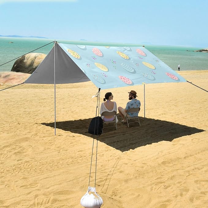 xigua Easter Egg Beach Tent Sun Shelter with Carrying Bag - Silver Coated Oxford Fabric Beach Canopy for Beach Camping Fishing - Includes Windproof Ropes Sandbags &amp Stakes