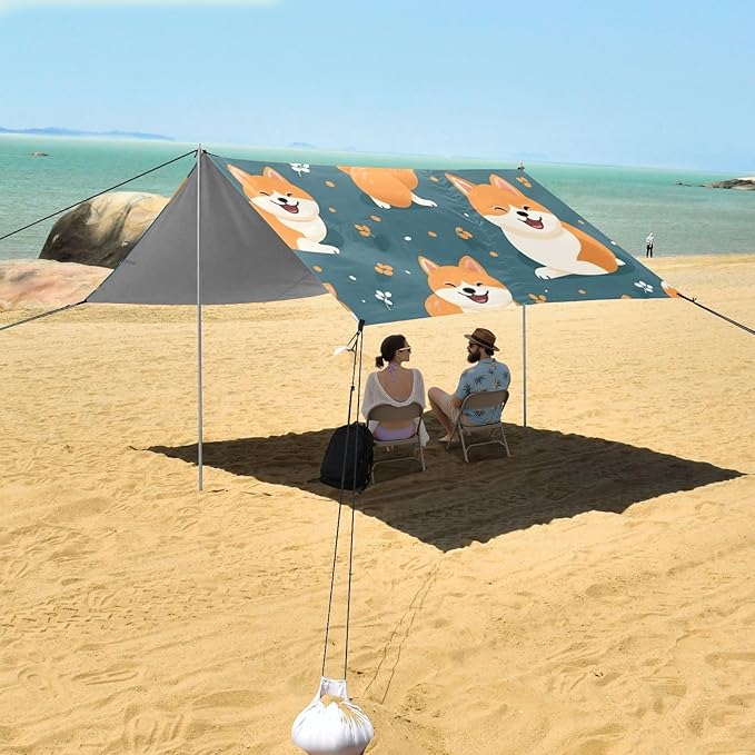 ALAZA Cartoon Happy Dog Beach Tent Sun Shelter Portable Canopy Sunshade for Outdoor Camping Picnics Backyard Fun 10x9 ft