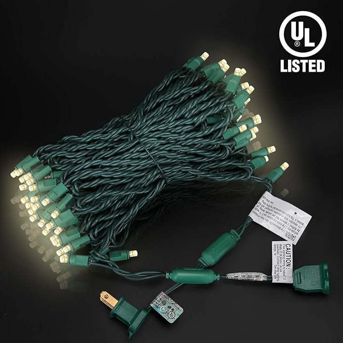 100 Counts Warm White LED Christmas Lights – 50ft 5mm White Christmas Lights Outdoor Commercial Grade Waterproof Indoor Christmas Tree Decorations Green Wire Mini String Lights UL IP:65
