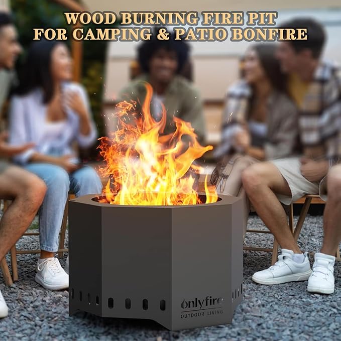 ONLYFIRE OUTDOOR LIVING 24 Modern Smokeless Fire Pit Portable Wood Burning Firepit for Camping Tailgating Patio Backyard Lakeside Villa Beach Bonfire Party Outdoor Fireplace Black FP013