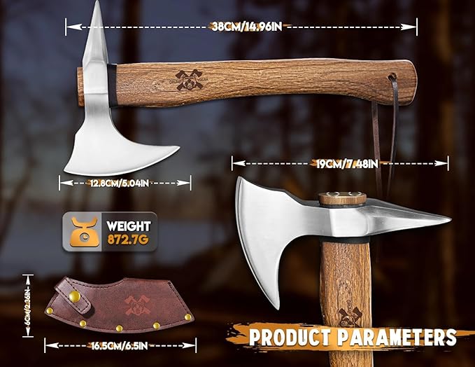 Grumpy Bear 15 Survival Axe Camping Hatchet – Forged High Carbon Steel Blade with Walnut Wood Handle – Anti-Slip Grip – Ideal for Bushcraft Wood Splitting &amp Outdoor Adventures Silver Wood