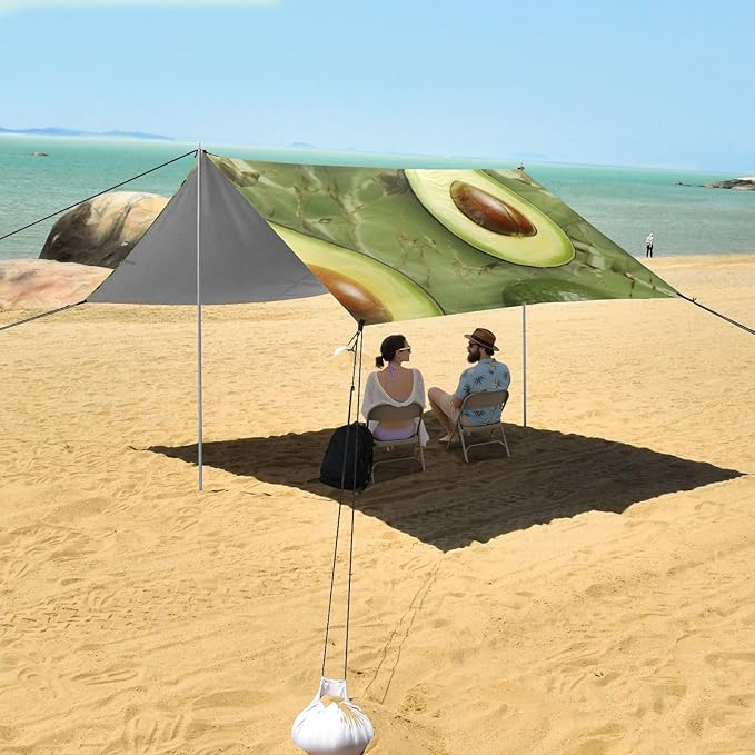 ALAZA Avocado Marble Background Beach Tent Sun Shelter Portable Canopy Sunshade for Outdoor Camping Picnics Backyard Fun 10x9 ft