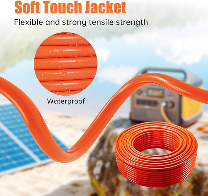 14 AWG Solar Extension Cable 50FT for Jackery 8mm DC7909 Solar Panel Cable Cord Female to Male with DC8020 Male Adapter for GZ Yeti Aker Jackery Portable Power Station