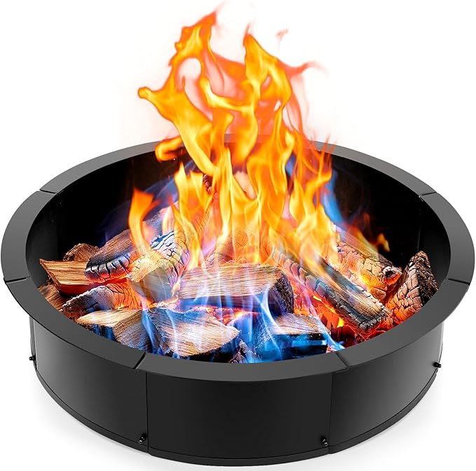 INNOSTAGE 36 Inch Fire Pit Ring (40 Inch Outer) Heavy Duty Steel Fire Ring for Outside Large Round Fire Pit Insert DIY Camping Fire Ring Above or In-Ground Black Carbon for Backyard Patio Bonfire