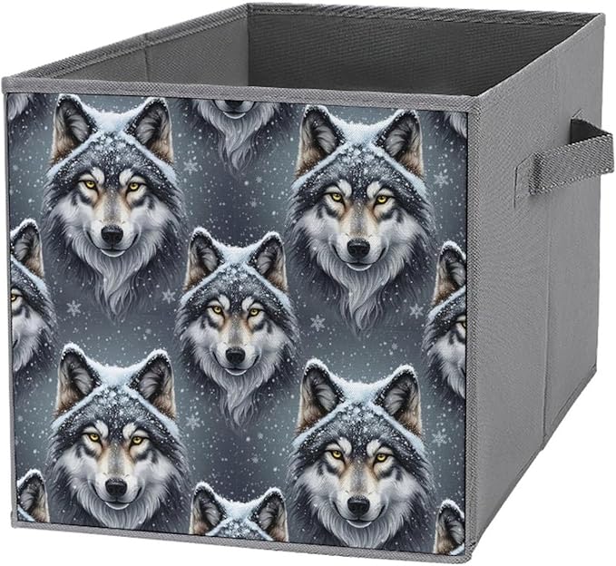 Collapsible Storage Cube with Handles Lone Wolf Space-Saving Foldable Organizer Bin for Bookshelf Cabinet Perfect for Small Apartments &amp Dorms