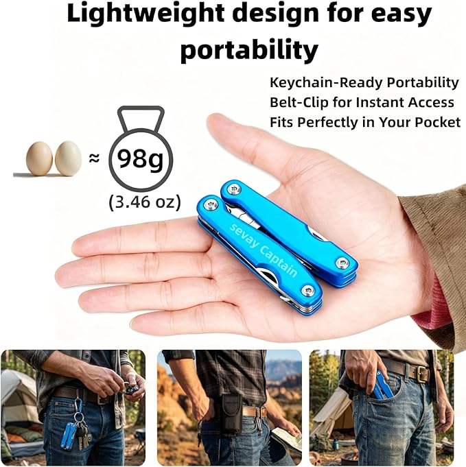 16-in-1 Mini Multitool Pliers: Stainless Steel Folding with Knife Spring-Loaded Needle Nose Wire Cutter Saw Screwdrivers Opener - 115g Lightweight EDC Gear with Nylon Sheath.